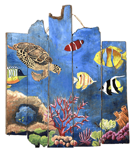 Debajo Del Agua  painting on driftwood - Island Art by Yotigo